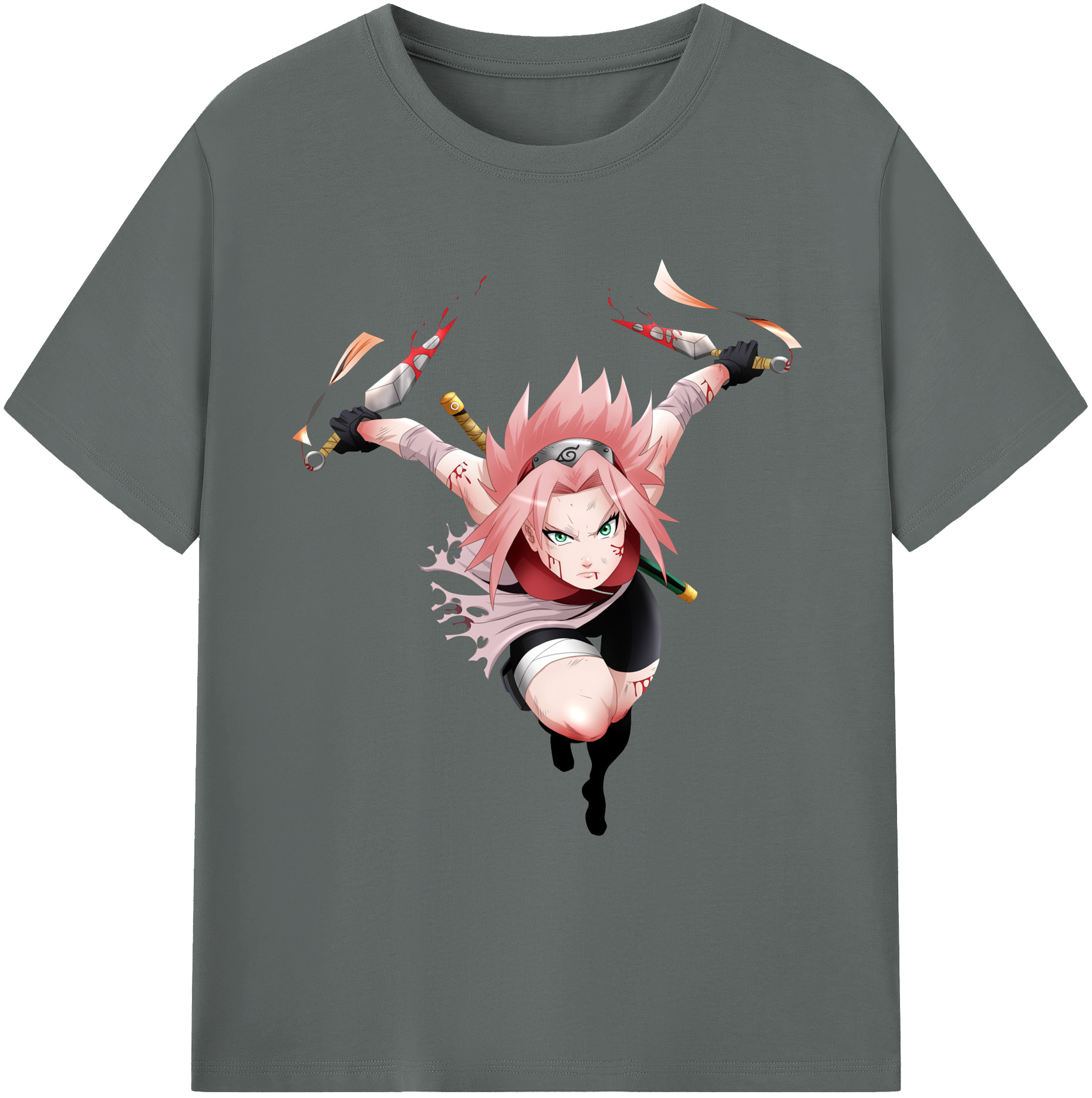 （画像用） NARUTO -ナルト- 春野サクラ Haruno Sakura 綿100％ メンズ半袖Tシャツ｜肌触りやわらか＆通気性